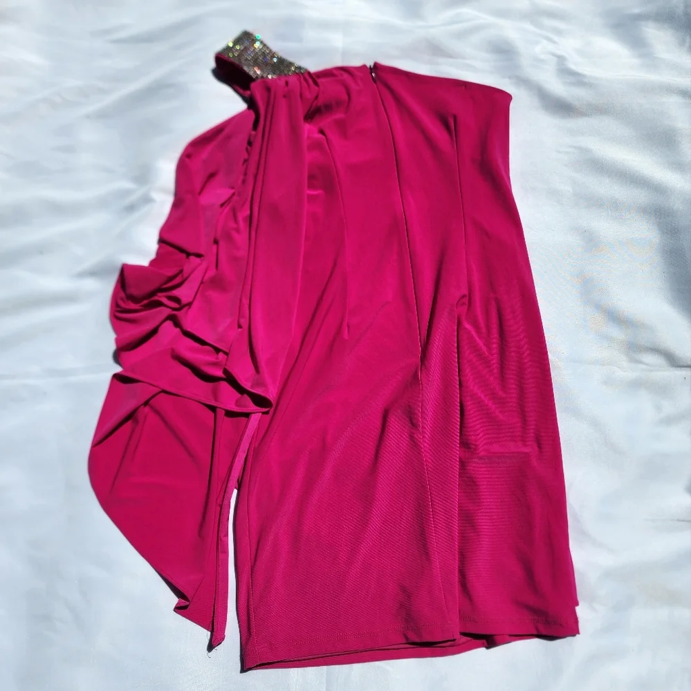 Cache One Shoulder Rhinestone Pink Dress‎ Size 2